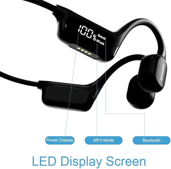 IHAO Swimming Headphones True Bone Conduction Open Ear Headset MP3 Player Built-in 32G Memory IP68 Underwater Waterproof Stereo Bluetooth Earphone for Driving Bicycling Running Skiing-S10 Black