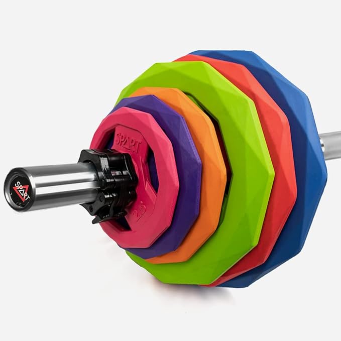 SPART Color Coded Weight Plate 2-Inch Rubber Coated Olympic Grip Plate for Barbell, Solid Cast Iron Weight Plates for Strength Training, Weightlifting, Crossfit, Home Gym, 2.5LB/5LB/10LB/25LB/35LB/45LB, Pair