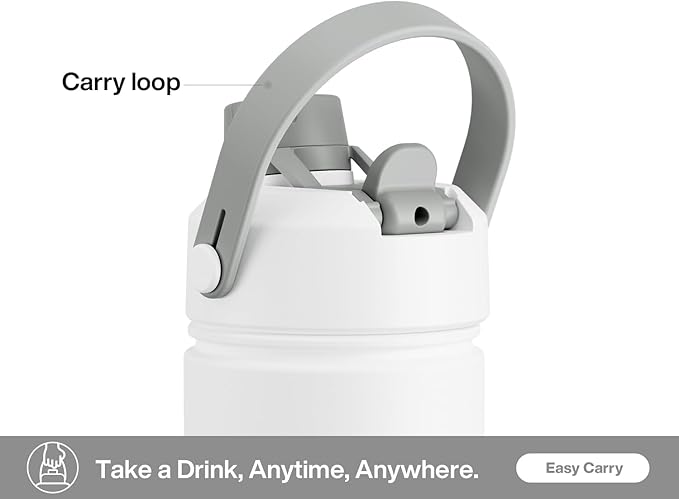 26 oz Insulated Water Bottle with 2-in-1 Straw and Spout Lid, Keep Cold 24H, Leak-Proof, Fits in Car Cup Holder, Stainless Steel Water Bottle for Sports, Travel, and School (Polar)