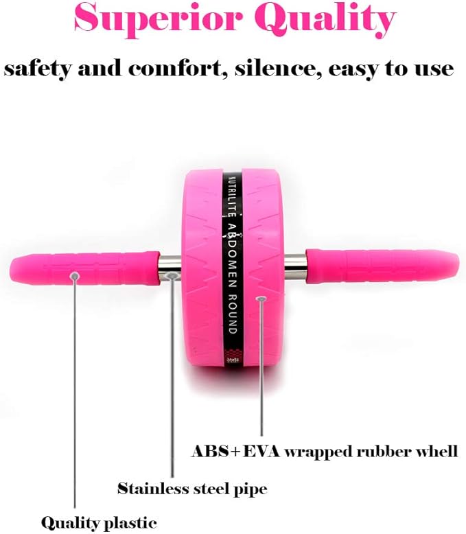 BiJun Ab Roller Wheel for Abs Workout - Complete Home Gym Set with AB Wheel Roller, Knee Mat, and Jump Rope (Pink)