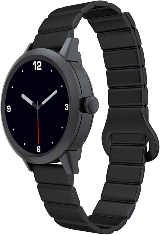 KAVVO Macaron 36mm Round Stylish Watch, 1.106'' AMOLED Retina Screen, Always-on Display, Silicone Magnetic Suction Strap, Female Health Record, Waterproof(Mistic Black)