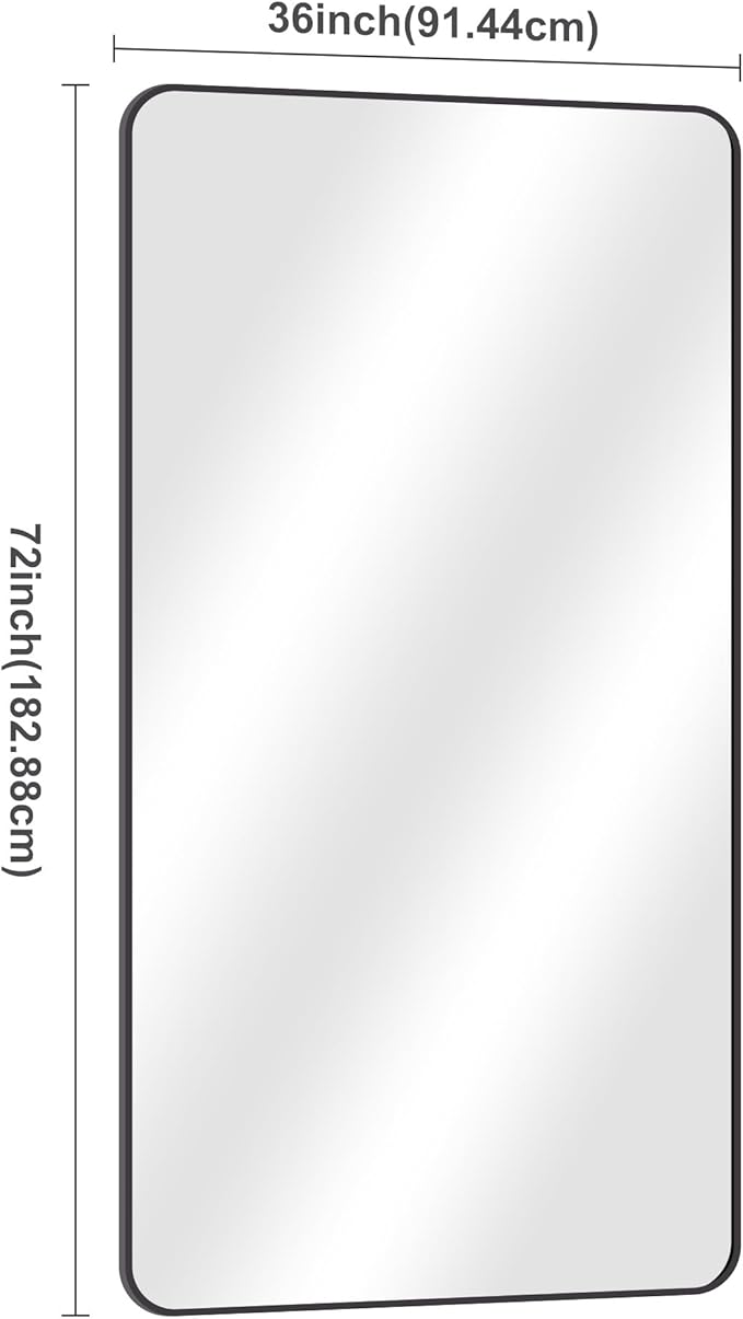 72" x 36"Bathroom Mirror, Matte Black Wall Mirror with Metal Frame, Decorative Rectangular Vanity Mirror for Bedroom Bathroom Living Room Entryway (Horizontal/Vertical)