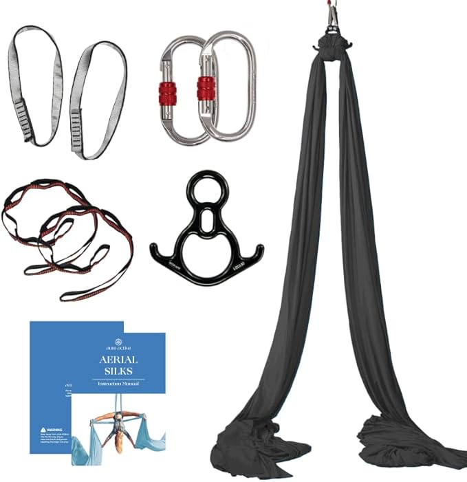 Aerial Silks Starter Kit - Durable 9 Yards of Aerial Yoga Hammock with Hardware & Guide - Aerial Swing for Acrobatic Flying Yoga & All Levels (Aerial Rigging Point Up to 13ft)