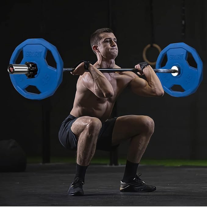 SPART Color Coded Weight Plate 2-Inch Rubber Coated Olympic Grip Plate for Barbell, Solid Cast Iron Weight Plates for Strength Training, Weightlifting, Crossfit, Home Gym, 2.5LB/5LB/10LB/25LB/35LB/45LB, Pair