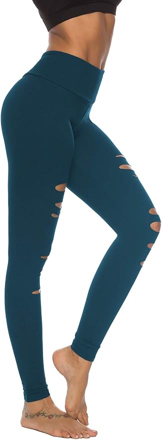 DIBAOLONG Womens High Waist Yoga Pants Cutout Ripped Tummy Control Workout Running Yoga Skinny Leggings