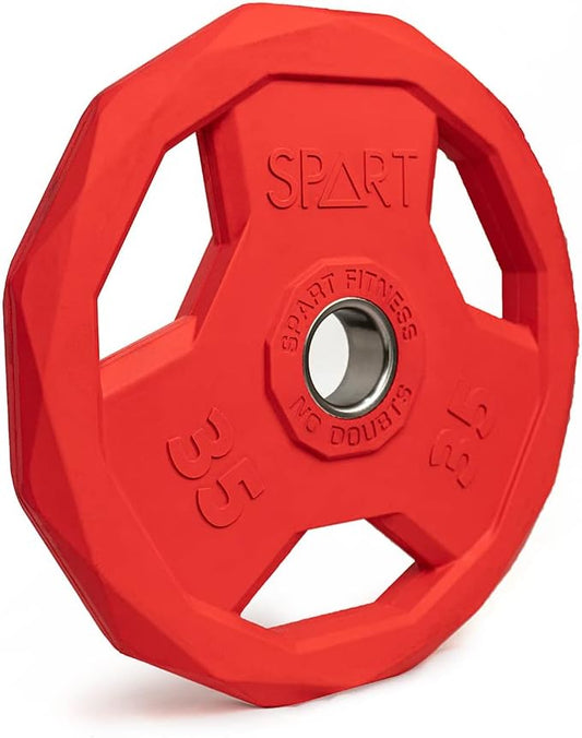 SPART Color Coded Weight Plate 2-Inch Rubber Coated Olympic Grip Plate for Barbell, Solid Cast Iron Weight Plates for Strength Training, Weightlifting, Crossfit, Home Gym, 2.5LB/5LB/10LB/25LB/35LB/45LB, Pair