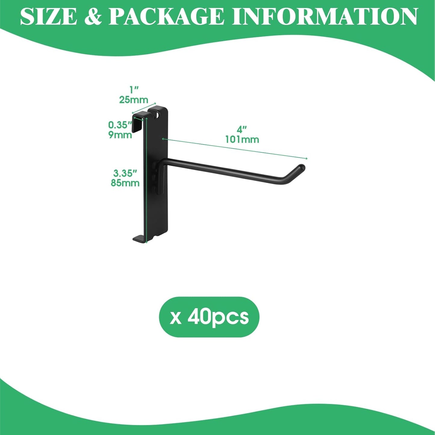 40Pcs 4" Gridwall Display Hooks Assortment Set, Black Metal Grid Wall Panel Hanging Display Hook for Garage Shop Retail Storage, Wire Diameter 5mm/ 0.2”