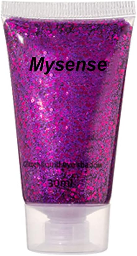 Mysense Purple Body Glitter Gel, Mardi Gras Face Glitter Makeup, Music Festival Rave Accessories, Chunky Mermaid Sequins for Eye Hair Decorations, Sparkling Paint for Women, 30g