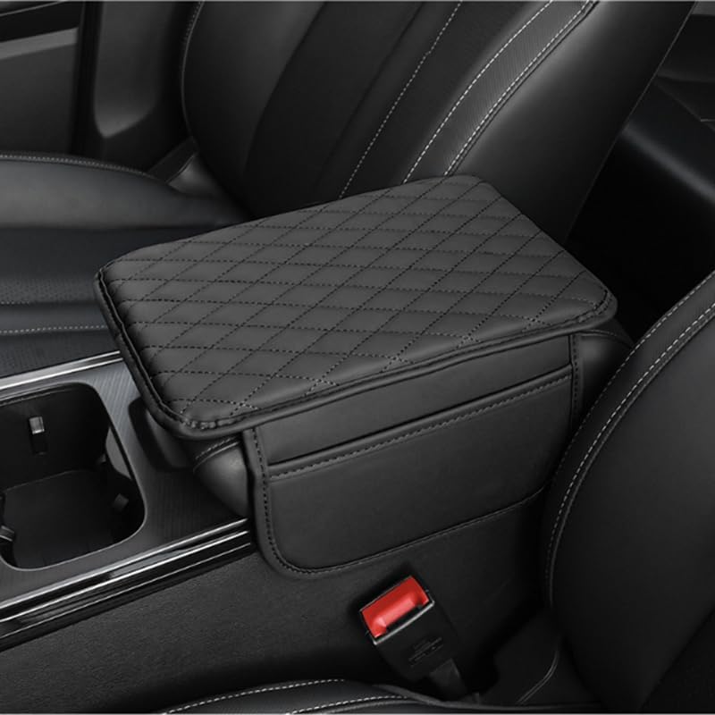 Memory Cotton Leather Car Armrest Box Pad, 2025 New Universal Style Memory Cotton Car Armrest Box Pad, Upgrade Vehicle Seat Box Cushion Protector for SUV Truck (Black)