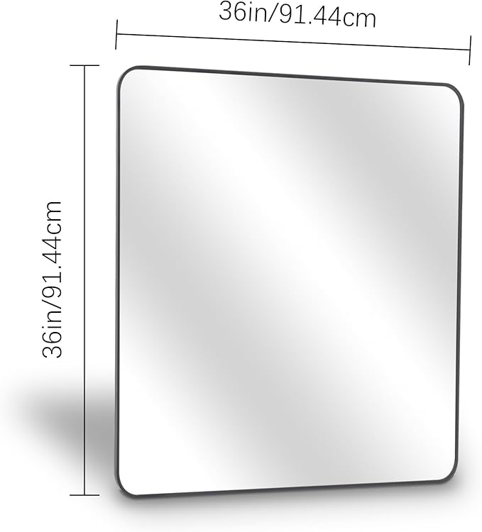 36" x 36"Bathroom Mirror, Matte Black Wall Mirror with Metal Frame, Decorative Rectangular Vanity Mirror for Bedroom Bathroom Living Room Entryway (Horizontal/Vertical)