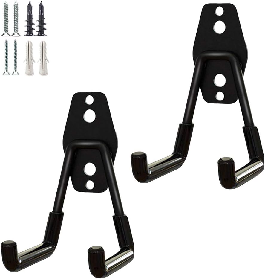 2 Pack Garage Storage Utility Hooks，Garage Garden Tool Organizer，Steel Wall Mount Hooks, Garden Small U Hooks (Black)