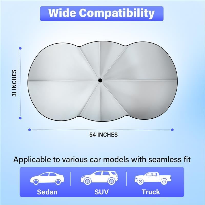 EcoNour Car Windshield Sunshade Umbrella | Foldable Windshield Sun Shade Cover | Front Car Window Shade for Maximum UV Rays & Heat Protection | 240T Polyester Umbrella Sunshade