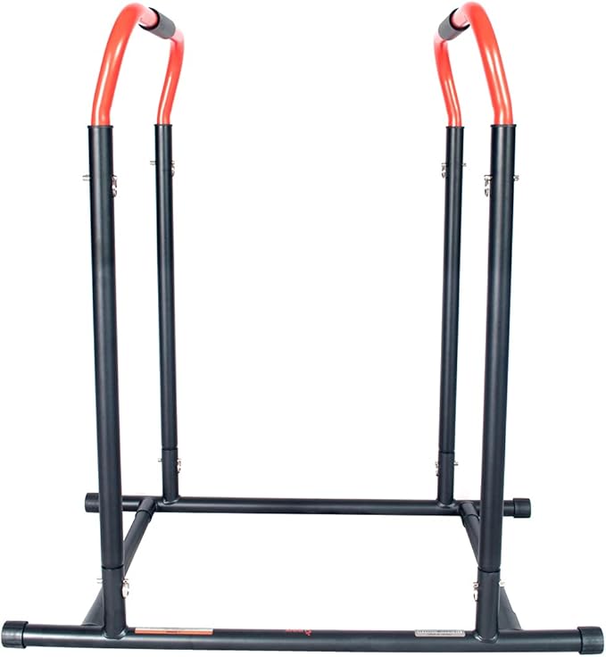 Sunny Health & Fitness Power Tower, Dip Bar, Push-Up & Pull Up Assisting Parallette Station w Optional Rock Climbing Grip Trainer