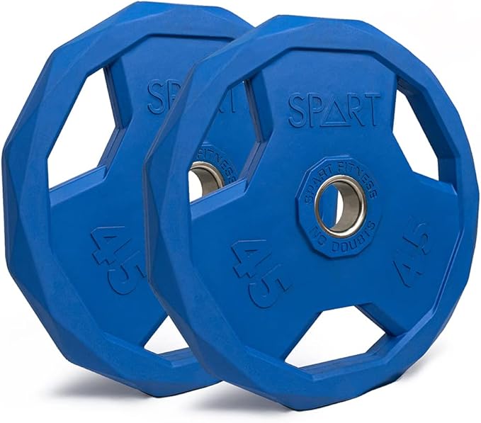 SPART Color Coded Weight Plate 2-Inch Rubber Coated Olympic Grip Plate for Barbell, Solid Cast Iron Weight Plates for Strength Training, Weightlifting, Crossfit, Home Gym, 2.5LB/5LB/10LB/25LB/35LB/45LB, Pair