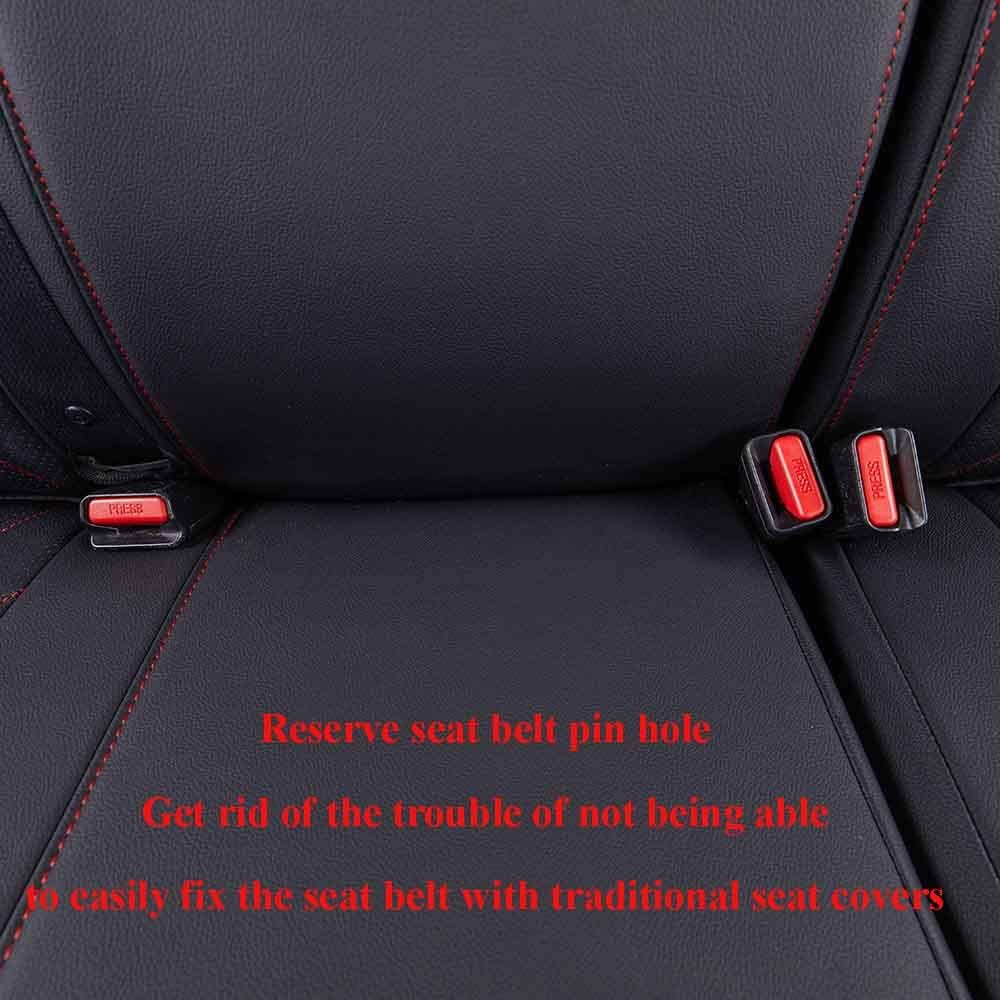EKR Custom Fit Tacoma Leather Car Seat Covers for Select Toyota Tacoma 2012 2013 2014 2015 (Regular Seats)- Full Set,Leather(Black with Red Trim)