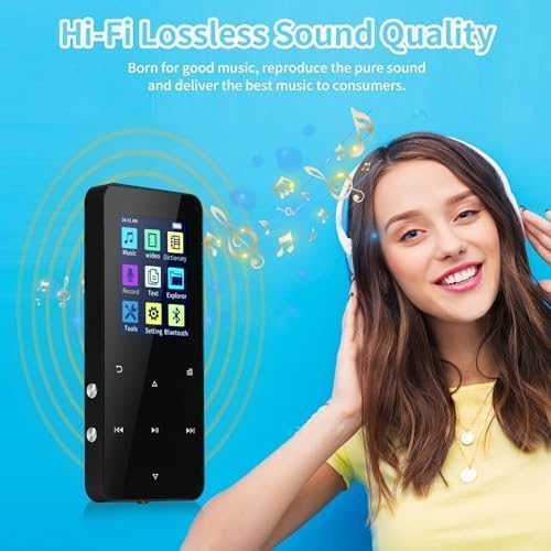 144GB MP3 Player, with Bluetooth 5.2, HiFi Sound,FM Radio, Voice Recorder, E-Book, Earphones Included，Portable Music Player for Kids ，Mini Design Ideal for Sport