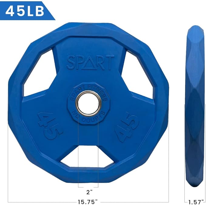 SPART Color Coded Weight Plate 2-Inch Rubber Coated Olympic Grip Plate for Barbell, Solid Cast Iron Weight Plates for Strength Training, Weightlifting, Crossfit, Home Gym, 2.5LB/5LB/10LB/25LB/35LB/45LB, Pair