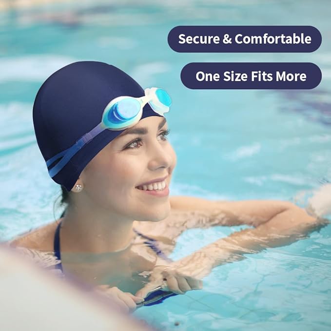 2pcs Cloth Swim Caps for Both Women & Men & Kids Fabric Durable Non-Waterproof Elastic Swimming Pool Cap Bathing Cap for Long and Short Hair