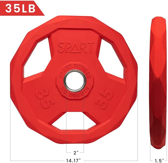 SPART Color Coded Weight Plate 2-Inch Rubber Coated Olympic Grip Plate for Barbell, Solid Cast Iron Weight Plates for Strength Training, Weightlifting, Crossfit, Home Gym, 2.5LB/5LB/10LB/25LB/35LB/45LB, Pair