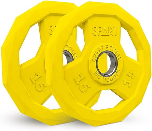 SPART Color Coded Weight Plate 2-Inch Rubber Coated Olympic Grip Plate for Barbell, Solid Cast Iron Weight Plates for Strength Training, Weightlifting, Crossfit, Home Gym, 2.5LB/5LB/10LB/25LB/35LB/45LB, Pair