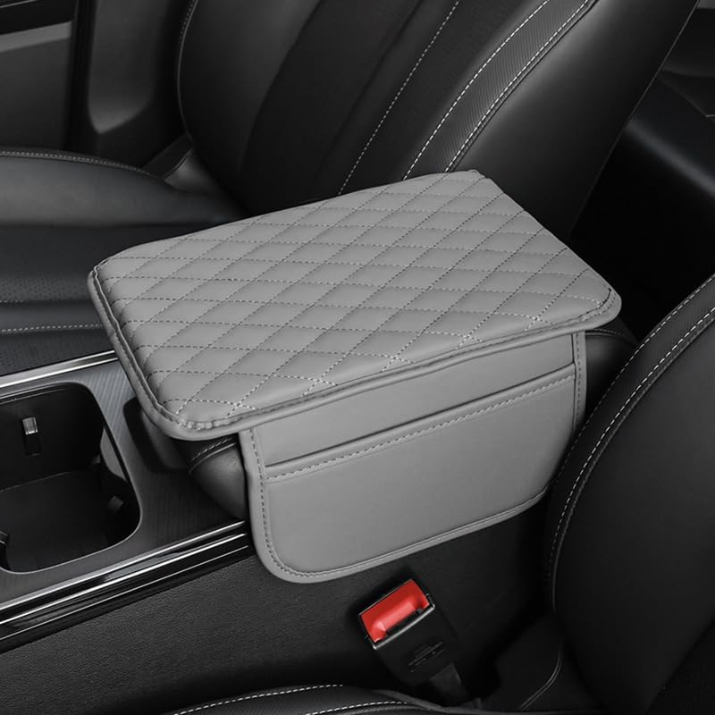 Memory Cotton Leather Car Armrest Box Pad, 2025 New Universal Style Memory Cotton Car Armrest Box Pad, Upgrade Vehicle Seat Box Cushion Protector for SUV Truck (Grey)