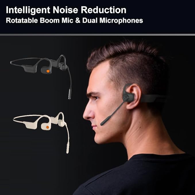 IHAO Open Ear Air Conduction Bluetooth Headphone Dual Mic Rotatable Boom Mic Active Noise Cancellation IPX5 Waterproof Bluetooth 5.4 Pain-Free Design for Sports Work Outdoor Activities-DG09 Black