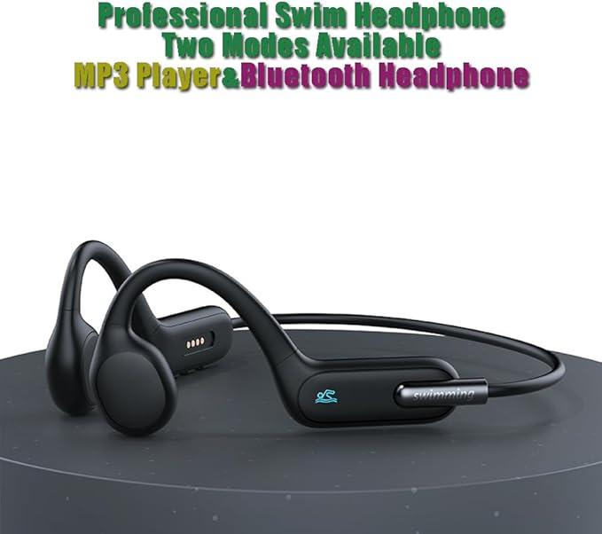 IHAO Swimming Headphones True Bone Conduction Open Ear Headset MP3 Player Built-in 32G Memory IP68 Underwater Waterproof Stereo Bluetooth Earphone for Driving Bicycling Running Skiing-X6 Black