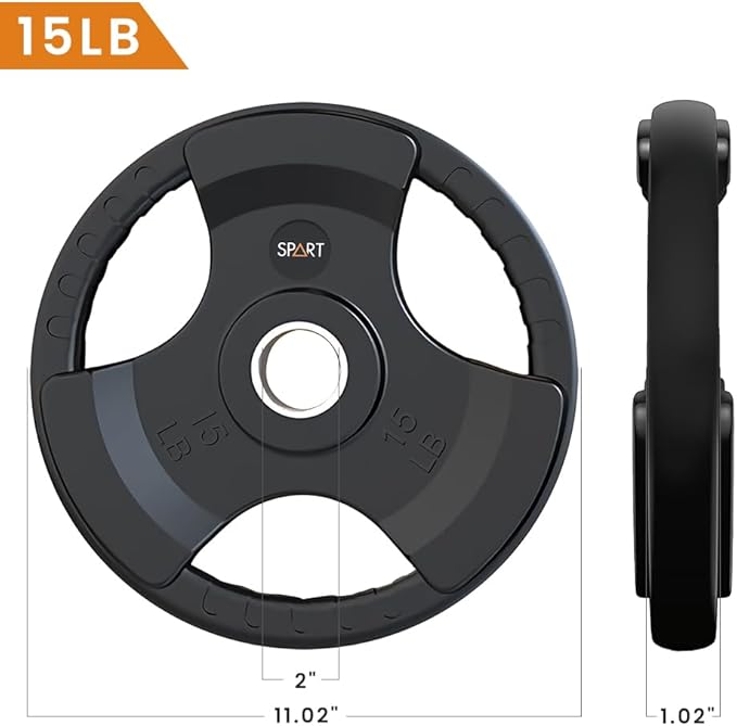 SPART Weight Plate 2-Inch Rubber Coated Olympic Grip Plate for Barbell,Solid Cast Iron Weight Plates in Pairs or Single for Strength Training,Weightlifting,Crossfit,Home Gym(5LB/10LB/25LB/35LB/45LB)