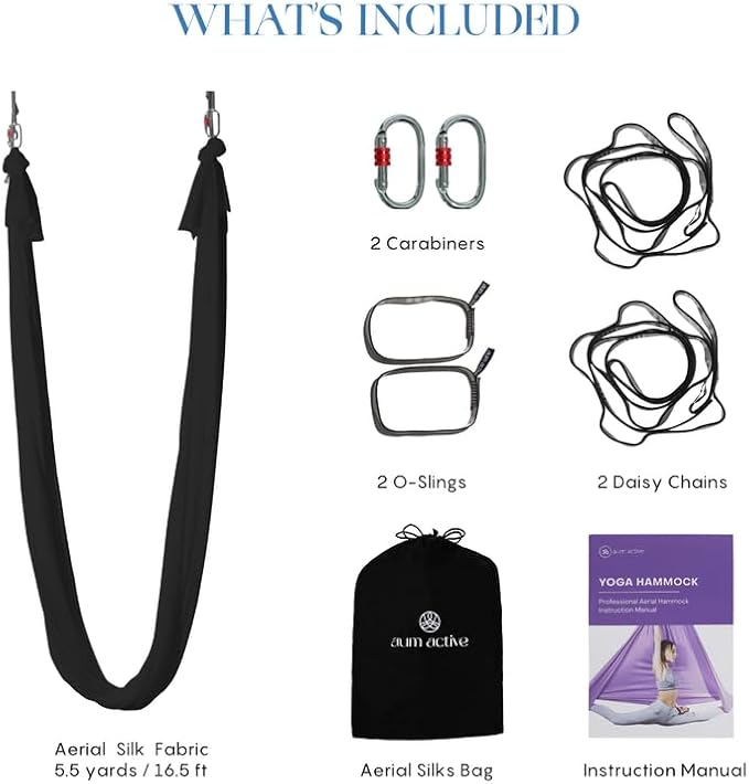 Aerial Silk Yoga Hammock & Swing for Home, Inversion Exercises, Starter Kit for All Levels - Durable with Extension Straps, Carabiners, and Pose Guide