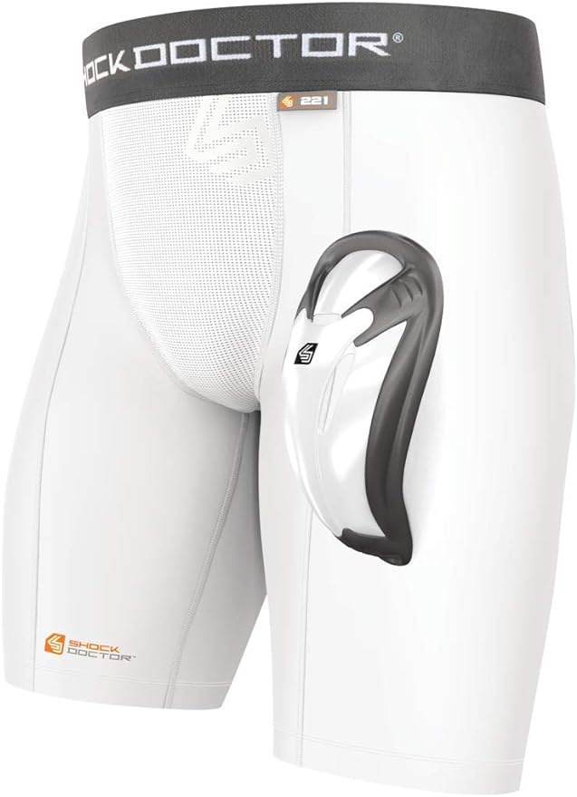 Shock Doctor Compression Shorts with Protective Bio-Flex Cup, Moisture Wicking Vented Protection, Youth Size