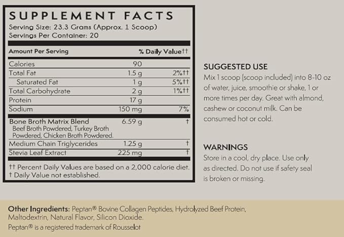 TERRA ORIGIN Collagen Peptides Powder | Bone Broth Hydrolized Collagen Type I and III Protein Supplement | for Women and Men Hair, Skin, Nail and Joint Support | Vanilla (20 Servings)