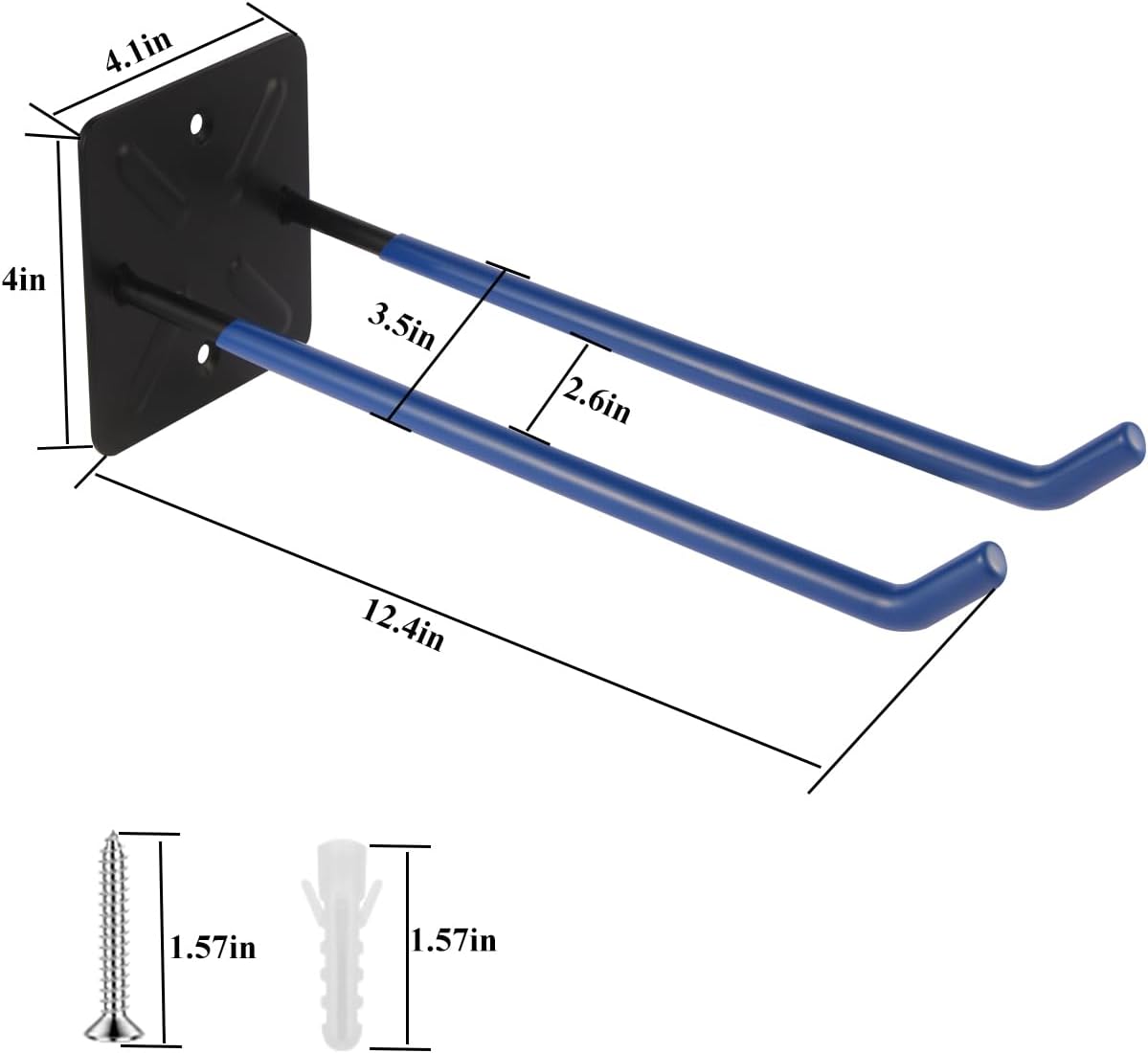 Steel Garage Storage Hooks Wall Tool Organizer, 12.4 Inch Garage Hook Heavy Duty Utility Storage Hangers Blue for Ladders, Chairs, Garden Tools, Set of 4