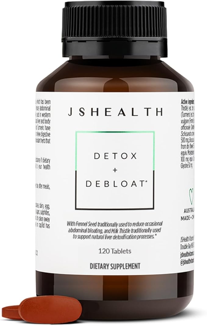 JSHealth Vitamins Detox and Debloat Liver Health Formula | Liver Detox Pills | Debloating Formula with Milk Thistle, Turmeric, Fennel | Liver Cleanse Supplement (120 Tablets)