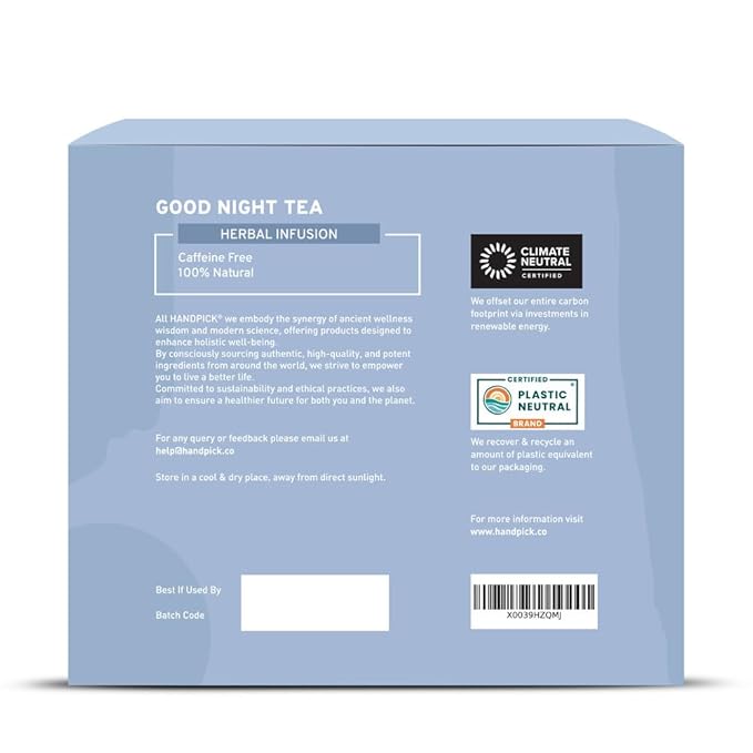 HANDPICK, Good Night Tea Bags (100 Count) Night Time Herbal Tea | Caffeine Free | Floral Blend - Lavender, Chamomile, Peppermint | Natural Tea, Perfect for Bedtime