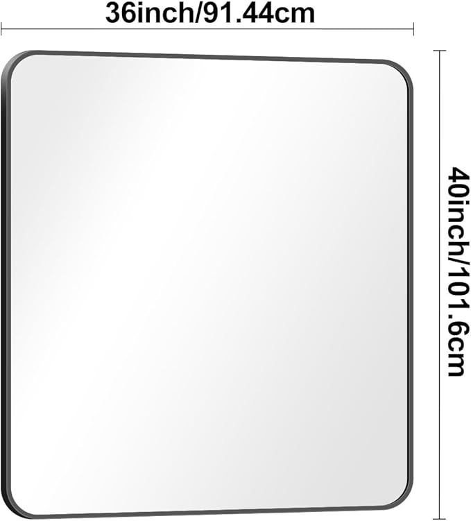 36x40 inch Bathroom Mirror,Black Rectangle Mirror,Wall Mounted Bathroom Frame Vanity Mirror with Round Corner for Bedroom Living Room,Entryway Hangs Horizontal or Vertical