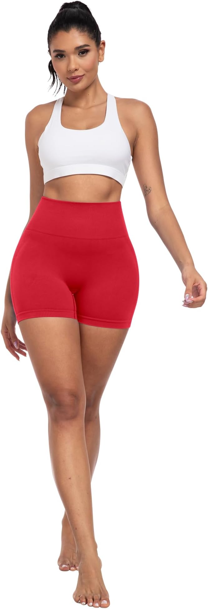 CHRLEISURE Women's 4 Packs Workout Gym Shorts, High Waisted Butt Lifting Scrunch Butt Seamless Booty Shorts