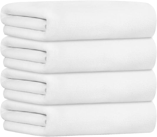 JML Microfiber Towels, Bath Towel Set - Extra Large, Soft, Absorbent, Fast Drying for Adult, Hair, Swimming, Fitness, Sport, Yoga, 4 Pack, 27" x 55", White