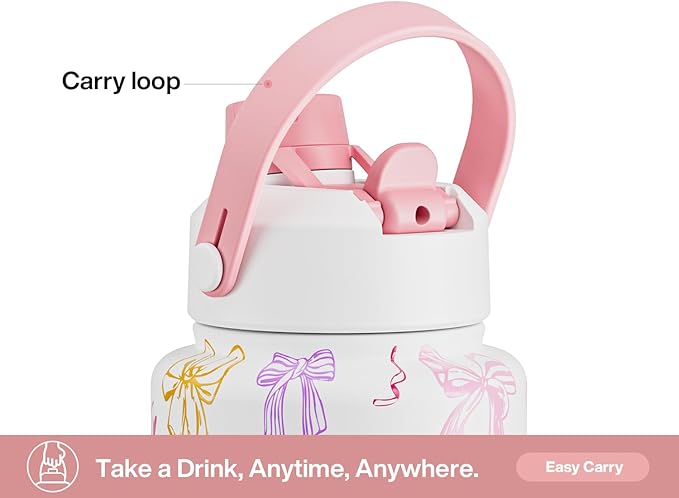 40 oz Insulated Water Bottle with 2-in-1 Straw and Spout Lid, Keep Cold 24H, Leak-Proof, BPA-Free, Double Wall Stainless Steel Water Bottle for Sports, Gym, Travel, and School (Ribbon Whimsy)