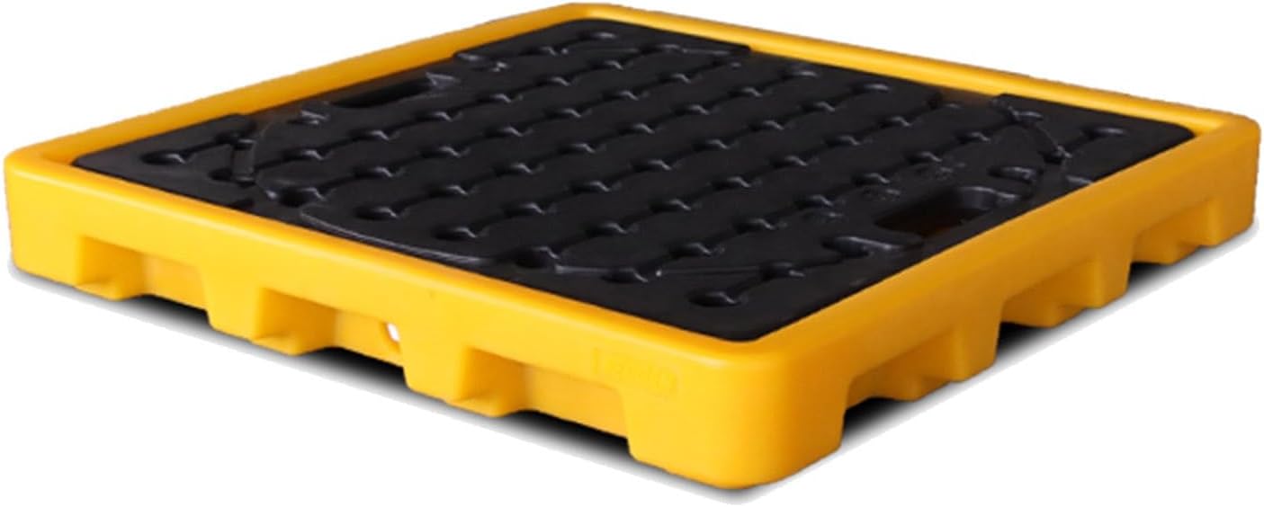 Drum Containment Spill Pallet, Industrial Nestable Oil Drums Leak-Proof Tray, Garage Storage Detachable Anti Slip Polyethylene Platform with Drain (Color : Yellow-1 Pack, Size : 26.4"x26.4"x