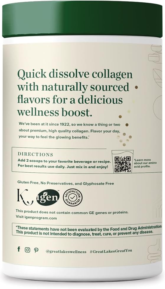 Great Lakes Wellness Collagen Peptides Powder for Skin, Hair, Nails, Joints & Digestion - Chai Flavored - Quick Dissolve Hydrolyzed, Non-GMO, Kosher - 10 oz