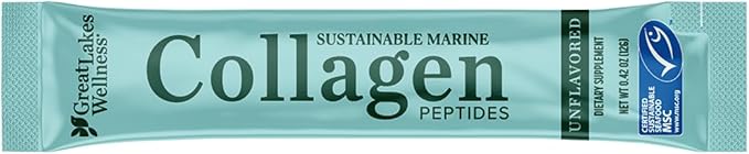 Great Lakes Wellness Sustainable Marine Collagen Peptides Powder for Skin, Hair, Nails, Joints & Digestion - Unflavored - Hydrolyzed, Wild Caught, MSC Certified, Non-GMO, Kosher - 20 Sticks