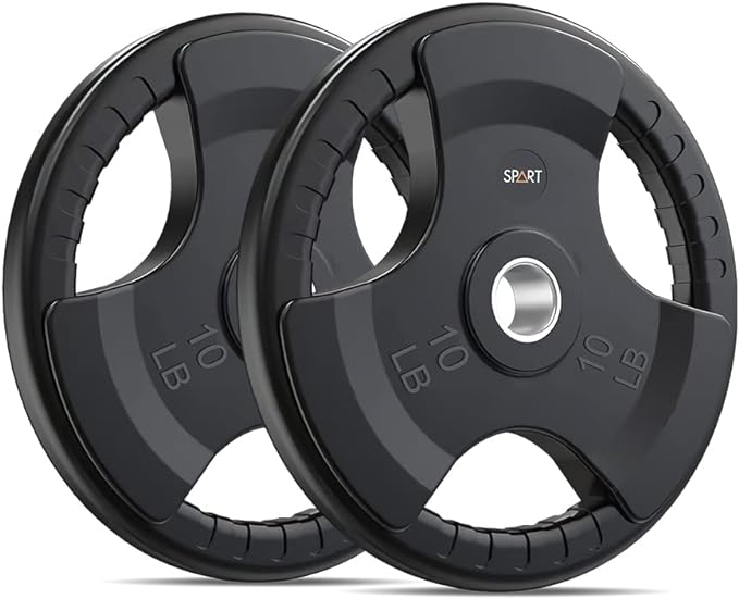 SPART Weight Plate 2-Inch Rubber Coated Olympic Grip Plate for Barbell,Solid Cast Iron Weight Plates in Pairs or Single for Strength Training,Weightlifting,Crossfit,Home Gym(5LB/10LB/25LB/35LB/45LB)