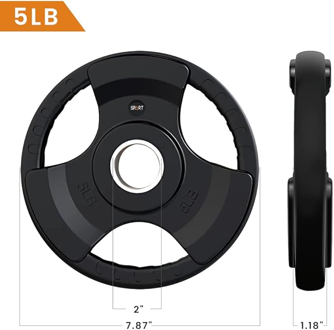 SPART Weight Plate 2-Inch Rubber Coated Olympic Grip Plate for Barbell,Solid Cast Iron Weight Plates in Pairs or Single for Strength Training,Weightlifting,Crossfit,Home Gym(5LB/10LB/25LB/35LB/45LB)