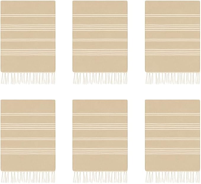 HAVLULAND Set of 6 Turkish Cotton Beach Towels, Oversized 72"x40", Quick-Dry, Absorbent, Lightweight, Sand-Free, Compact, Ideal for Beach, Pool, Gym, Yoga, Travel, Camping, Picnic - Bulk of 6 Beige