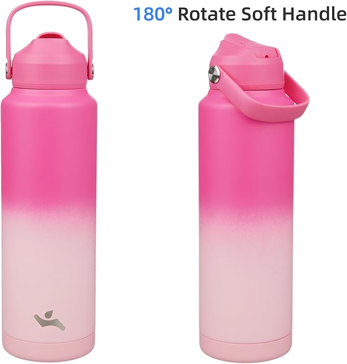 Insulated Water Bottle with Straw Lid,40 oz Stainless Steel Vacuum Metal Bottle with Silicone Handle,Cherry Blossom