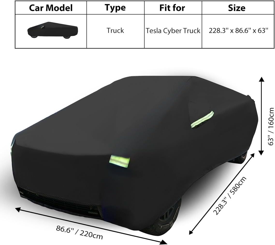 Truck Cover Custom Fit for Tesla Cybertruck, Waterproof All Weather Lightweight Pickup Car Cover with Zipper Door,All-Season Protection Black