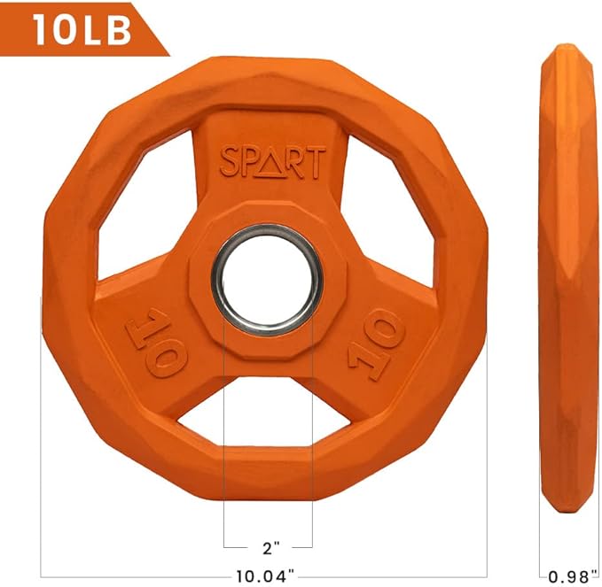 SPART Color Coded Weight Plate 2-Inch Rubber Coated Olympic Grip Plate for Barbell, Solid Cast Iron Weight Plates for Strength Training, Weightlifting, Crossfit, Home Gym, 2.5LB/5LB/10LB/25LB/35LB/45LB, Pair