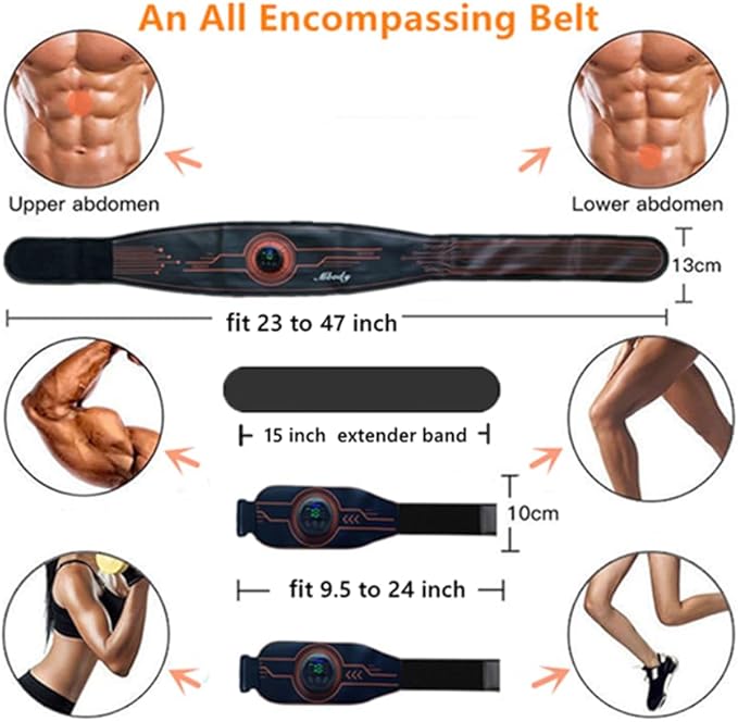 Abs Stimulator Muscle Training Fitness Workout Equipment Ab Core Toner Belt for Abdominal/Arm/Leg Full Set Fit 23''-60'' man and woman