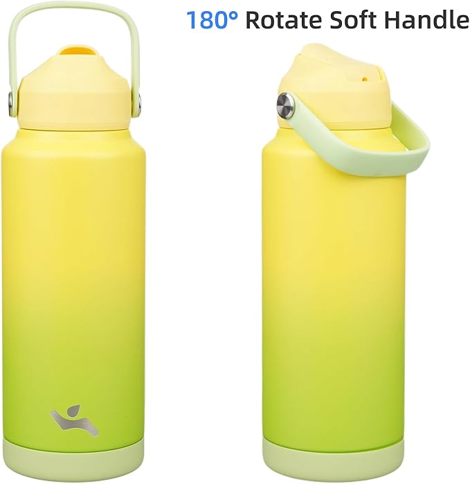 Insulated Water Bottle with Straw Lid,32 oz Stainless Steel Vacuum Metal Bottle with Silicone Handle,Lime