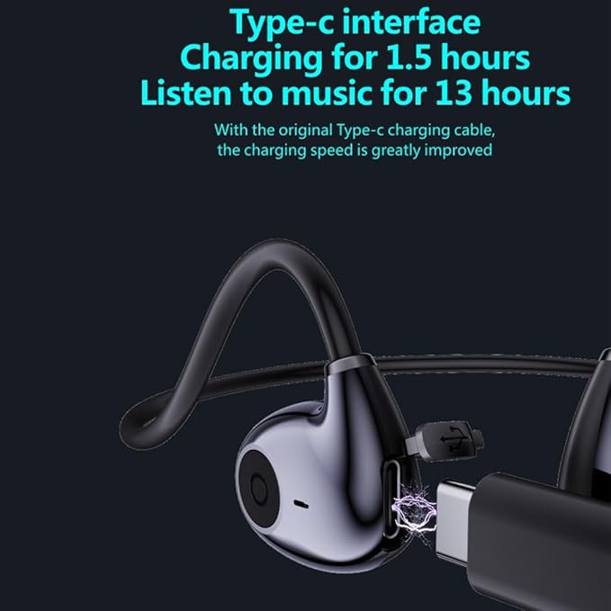 IHAO Air Conduction Wireless Bluetooth Headphones-Open-Ear Design Lightweight & Pain-Free Sweatproof Sport Headphones with Mic Earphone Ideal for Running Cycling and Sports-F805 Black